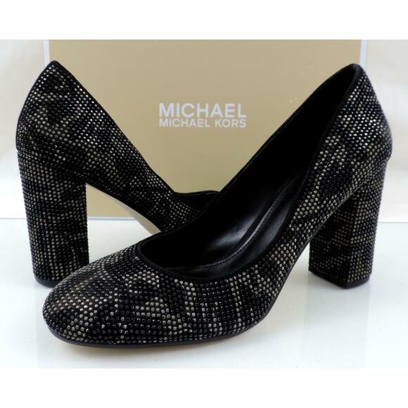 Women's Michael Kors Jamie Pump Studded Block Heel Floral Print Black - Picture 4 of 9